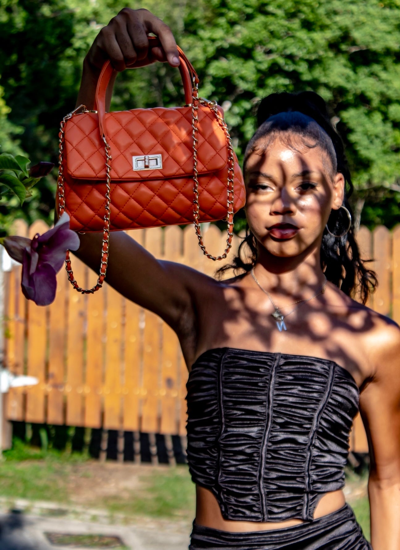 Jane quilted orange crossbody bag