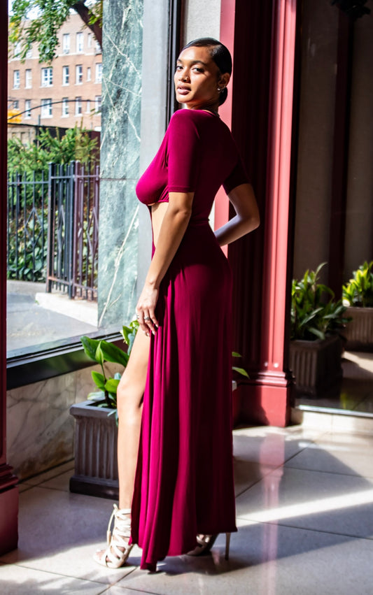 Autumn short sleeve cutout maxi dress