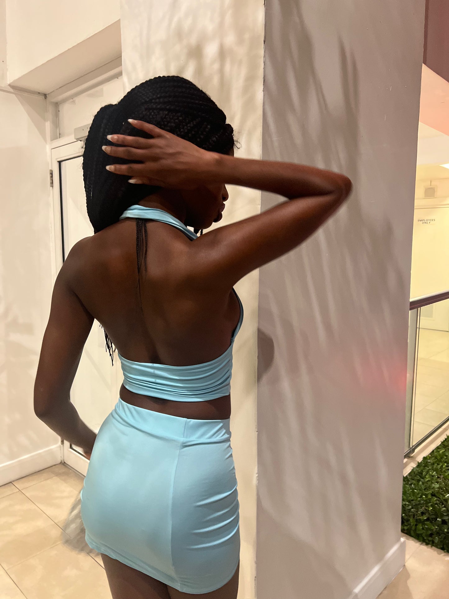 Dymond baby blue two piece skirt set