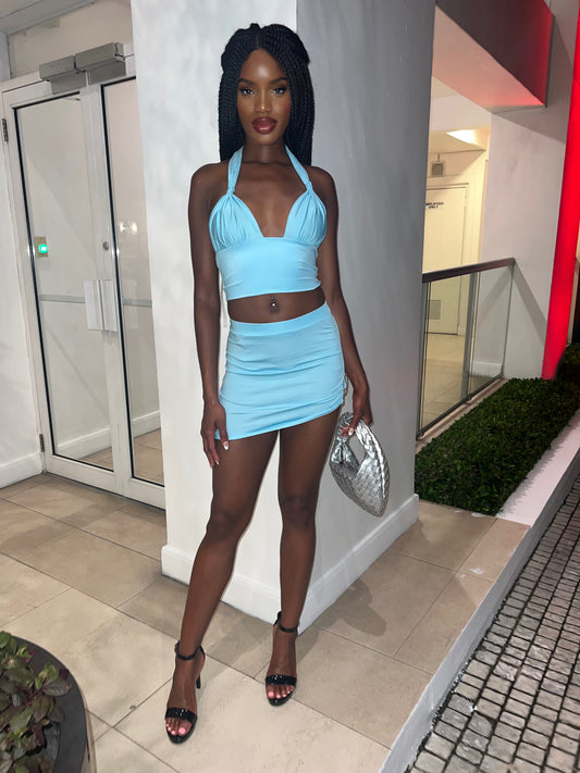 Dymond baby blue two piece skirt set
