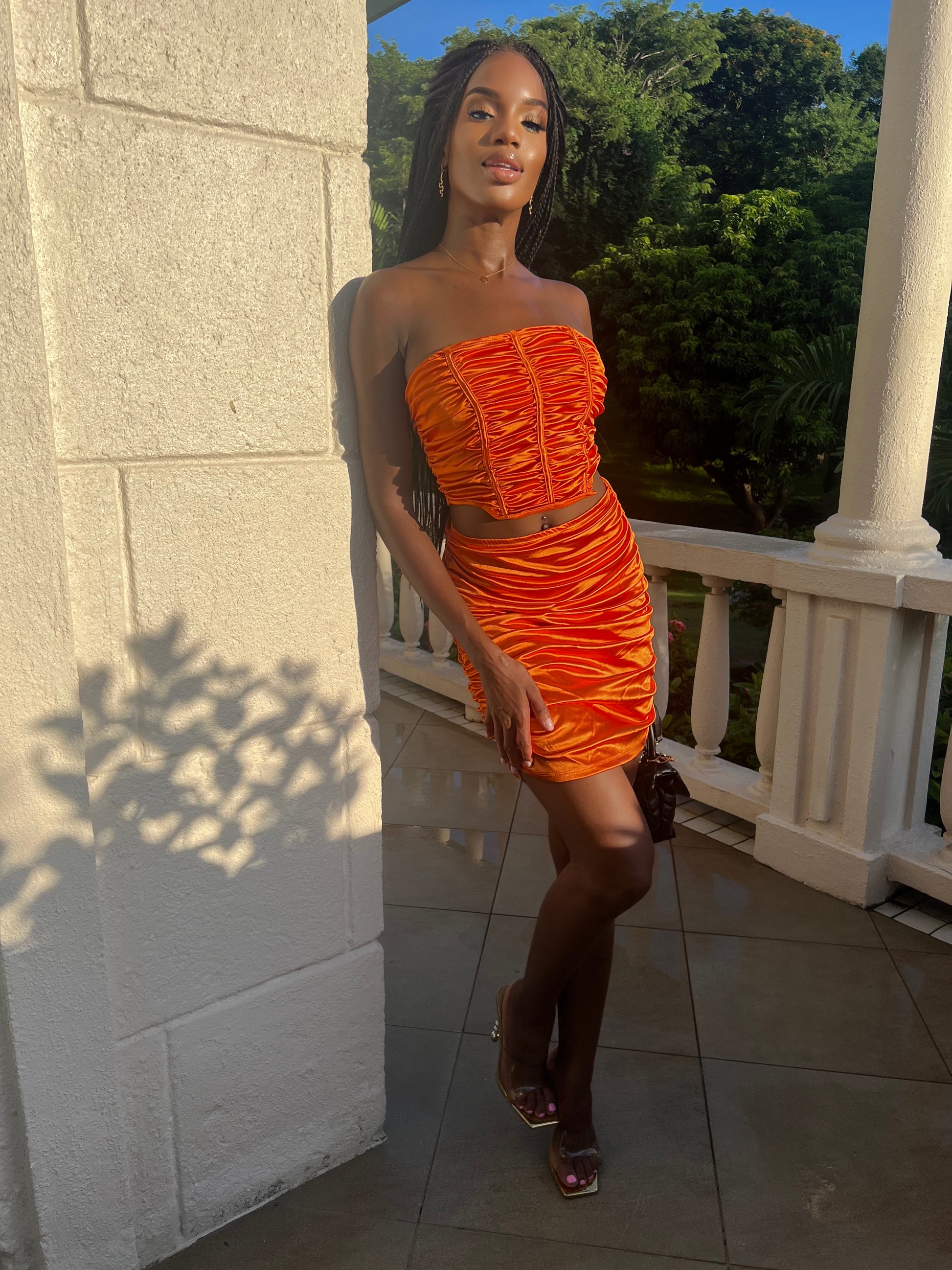 orange two piece dress HOT ! Dress Fabric Orange Two Piece Dress Two Piece Mermaid Prom Dress With Zipper Backless And Chiffon