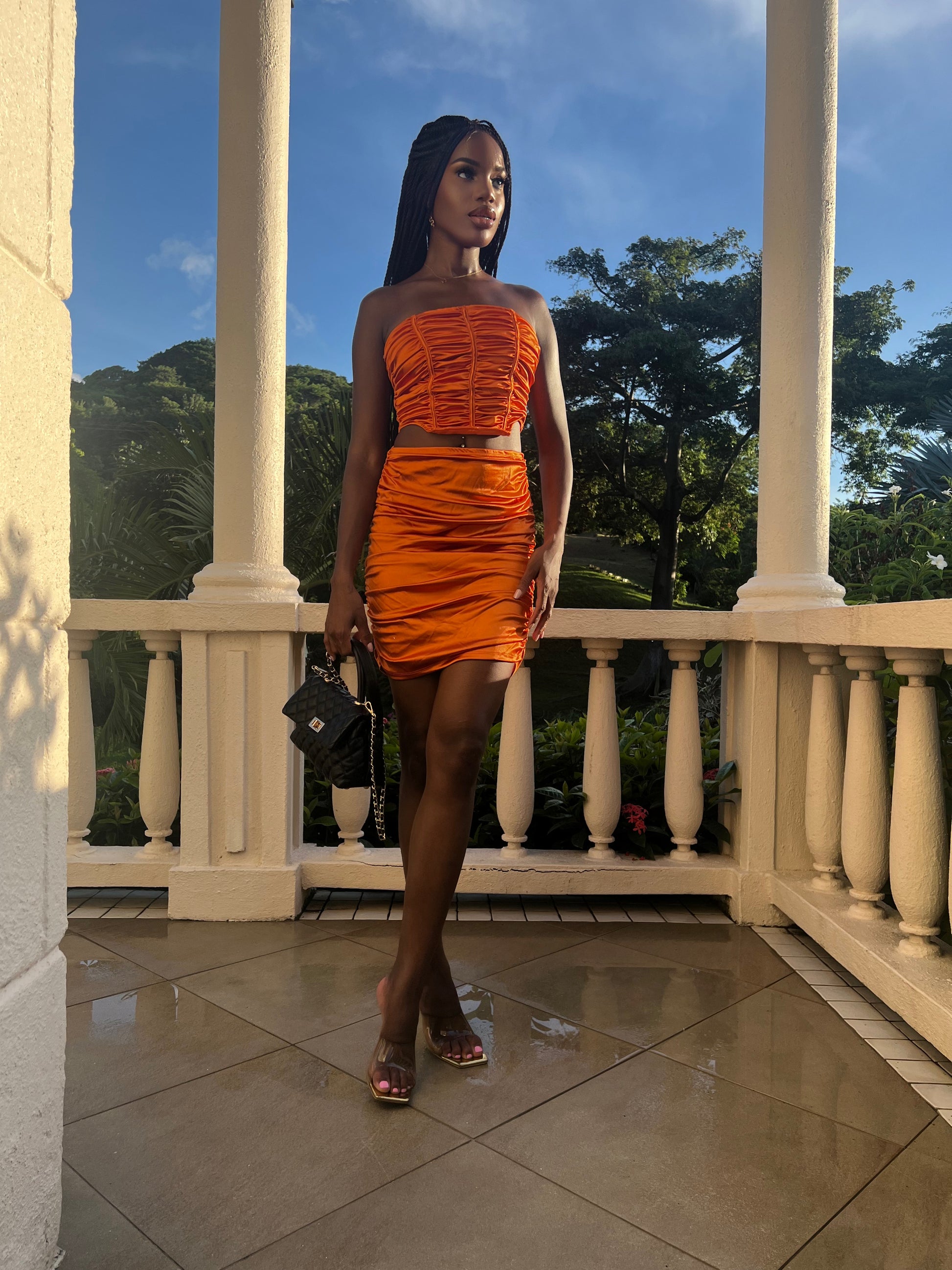 orange two piece dress HOT ! Dress Fabric Orange Two Piece Dress Two Piece Mermaid Prom Dress With Zipper Backless And Chiffon
