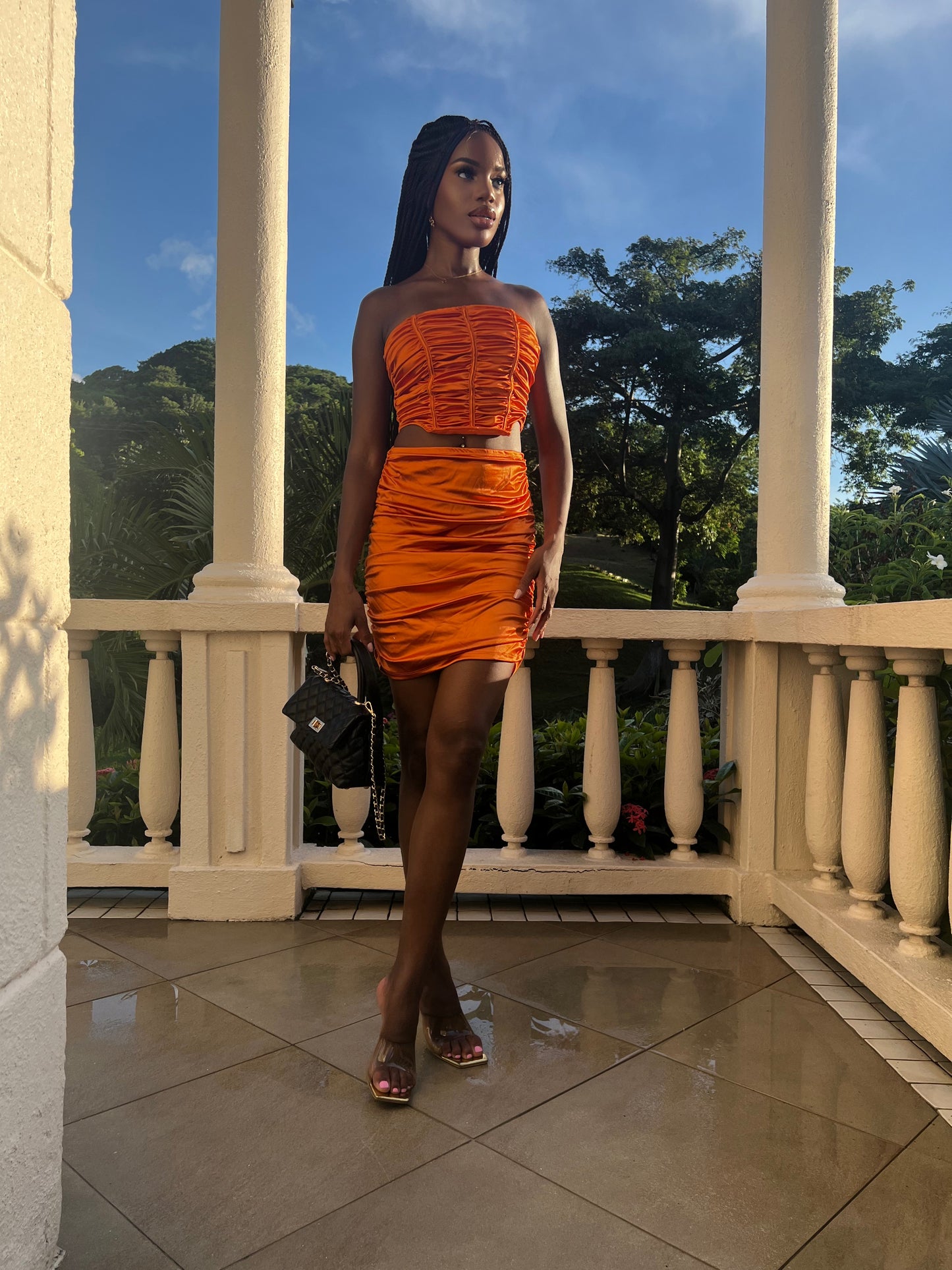 Tasha orange two piece skirt set