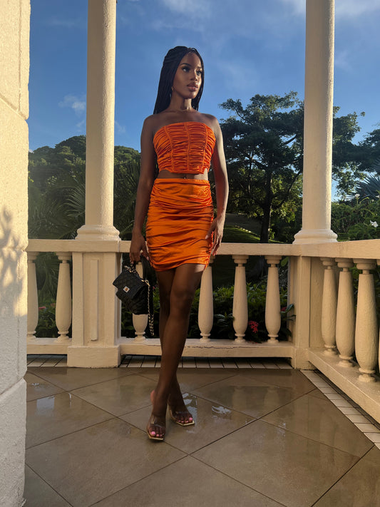 Tasha orange two piece skirt set