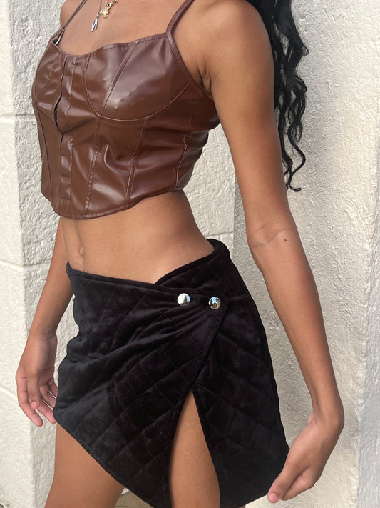 Lydia quilted black velvet skirt