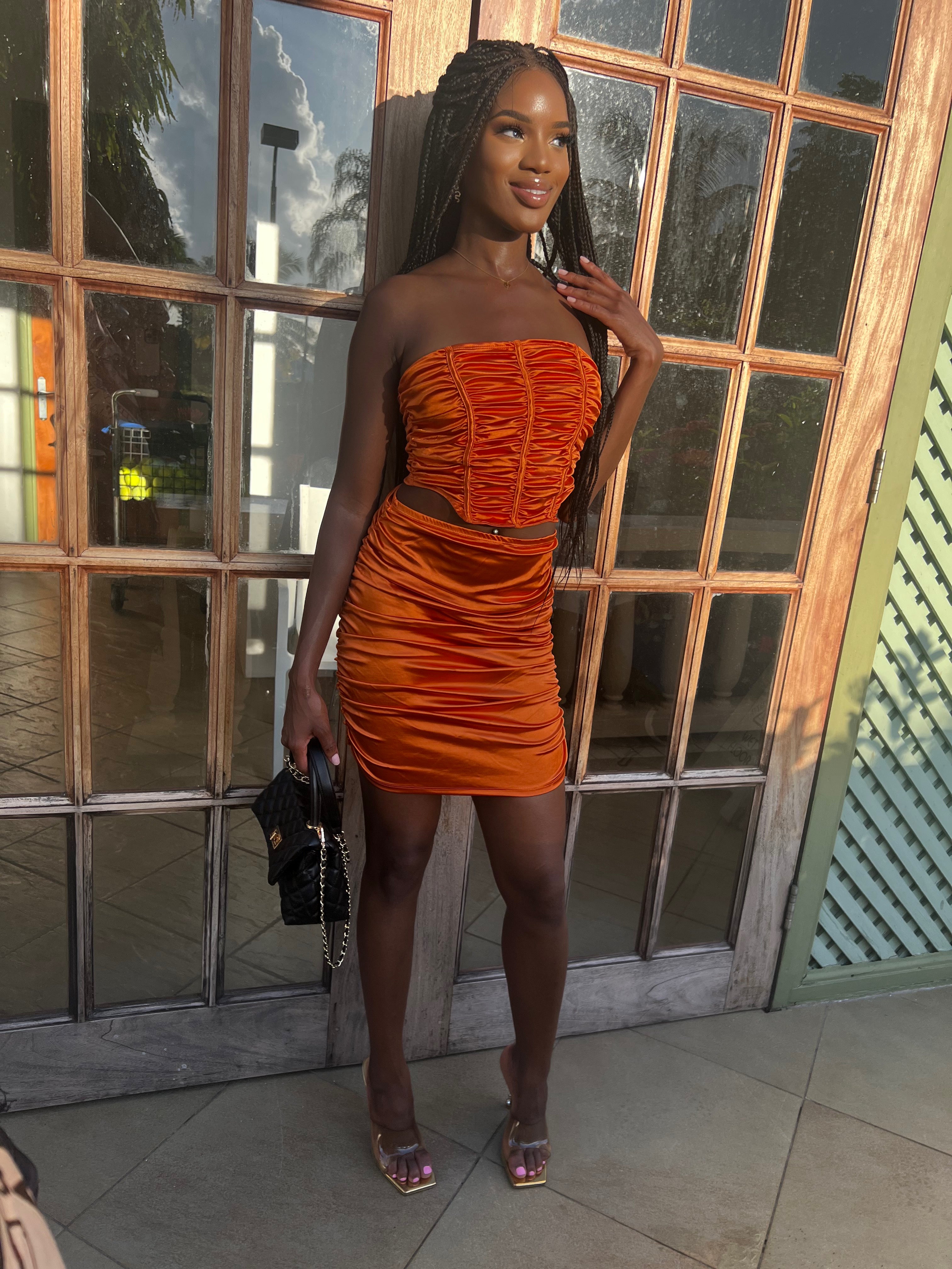 Orange two piece skirt on sale set