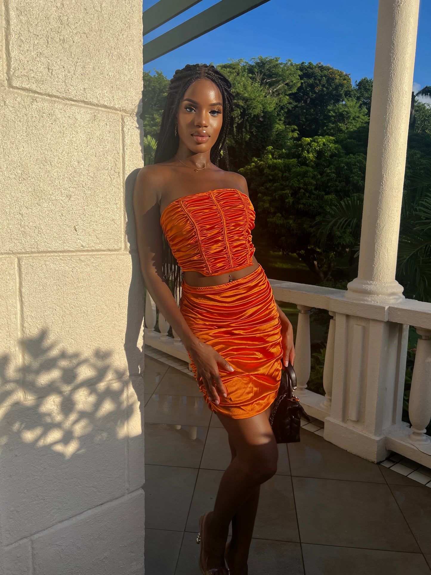 Tasha orange two piece skirt set