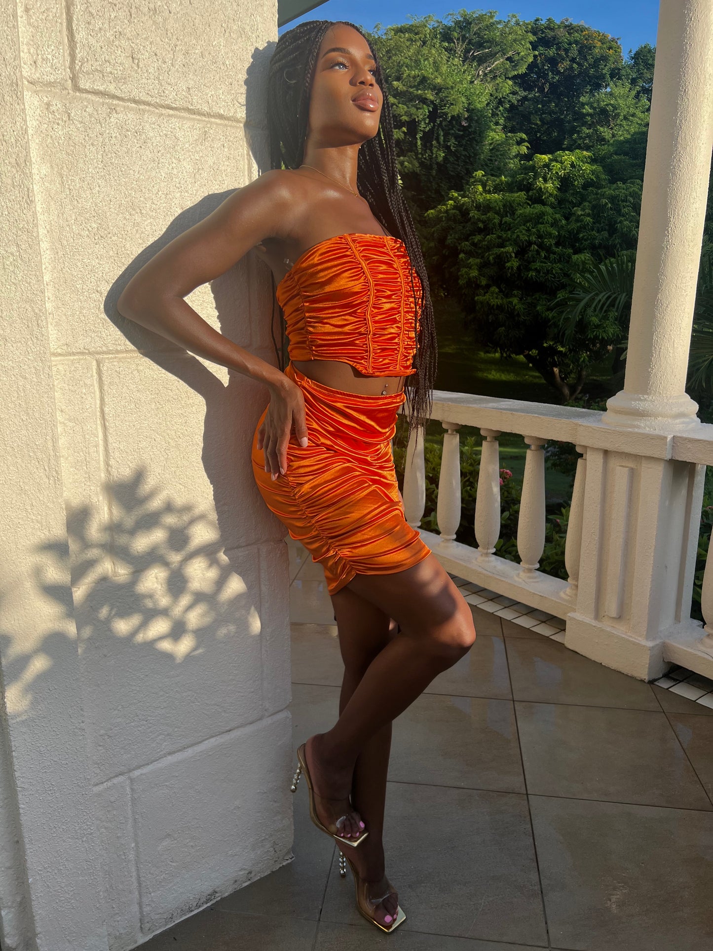 Tasha orange two piece skirt set