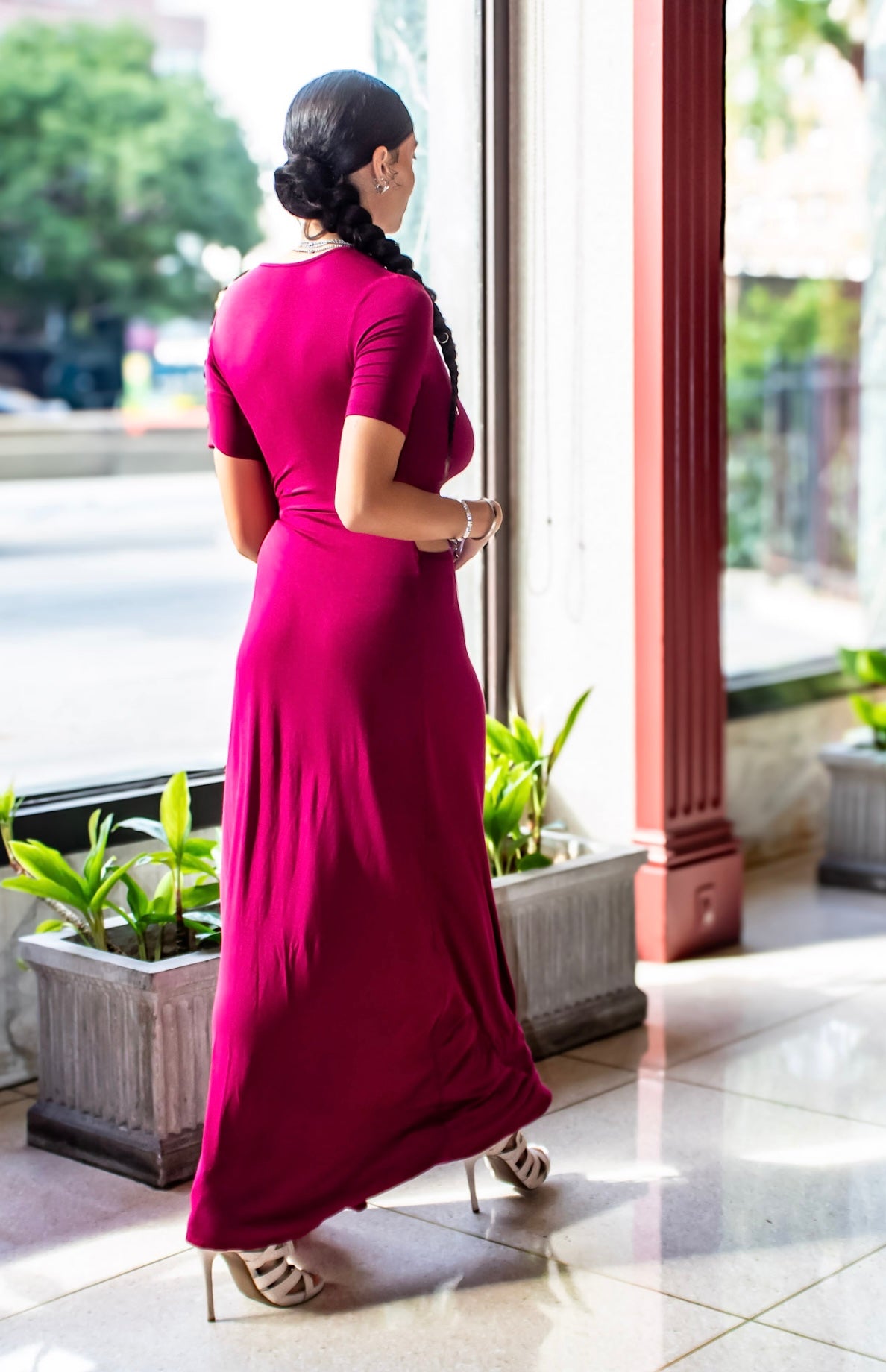 Autumn short sleeve cutout maxi dress
