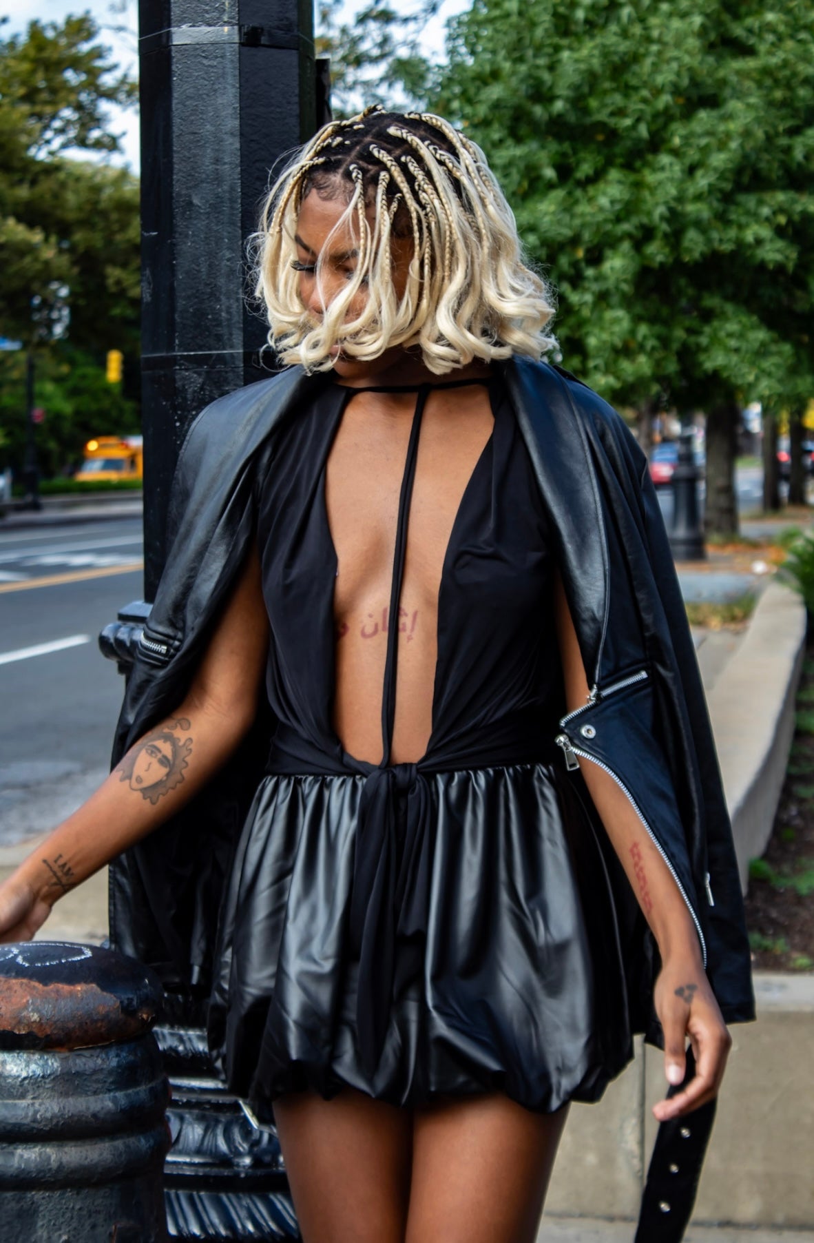 Modelpreneur Pu leather bubble mini skirt