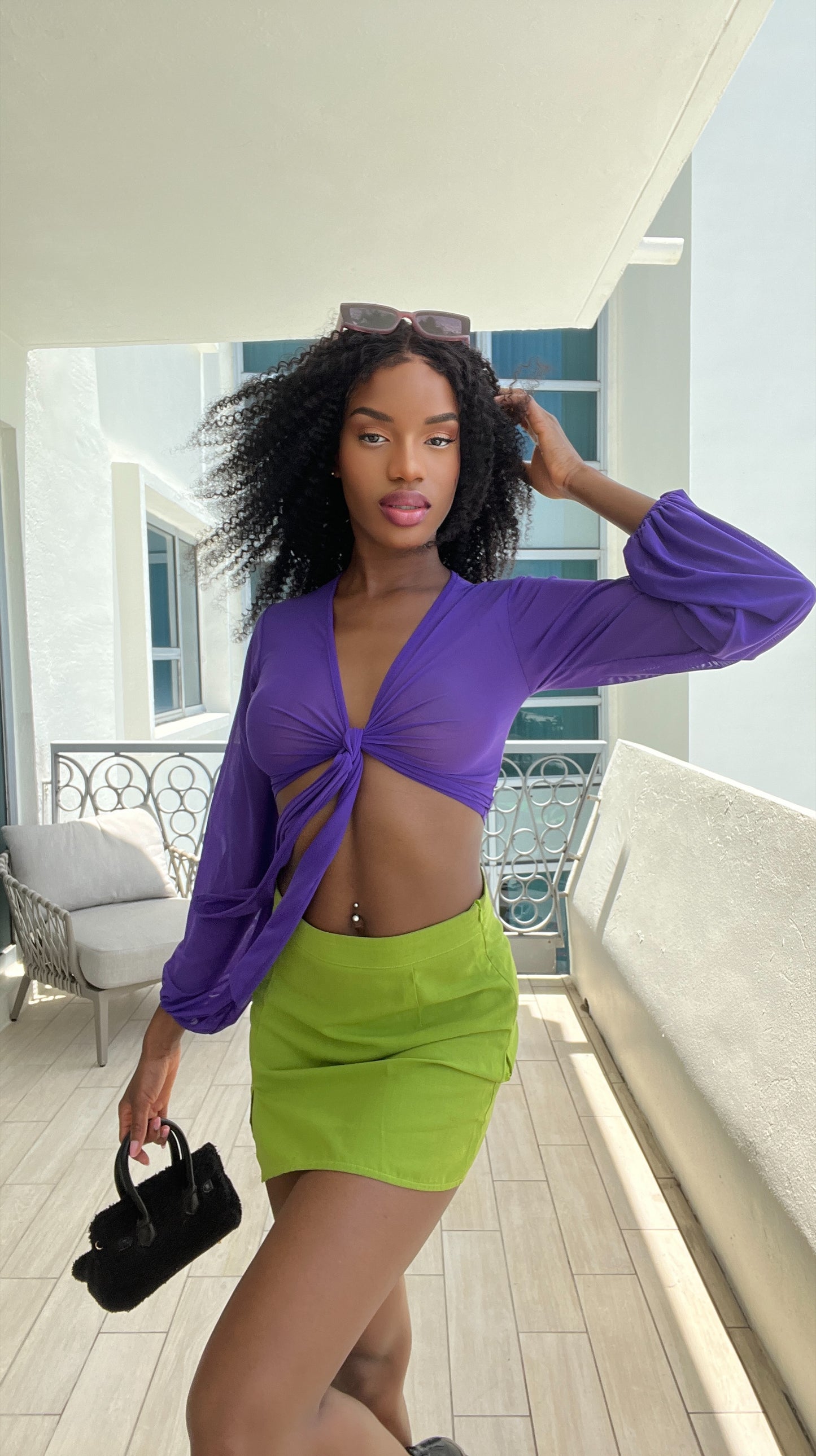 Lebo neon green mini skirt