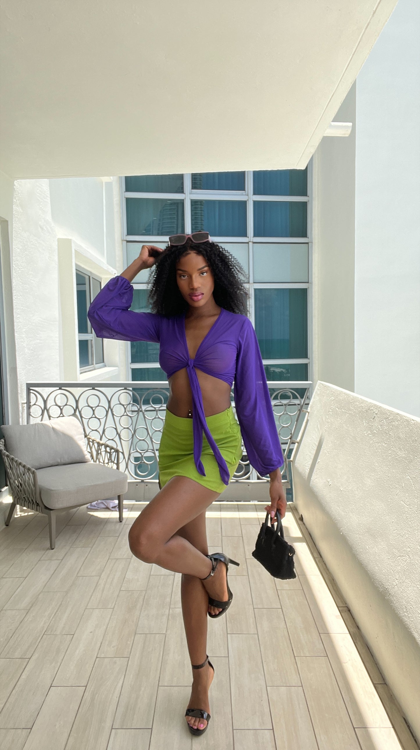 Lebo neon green mini skirt